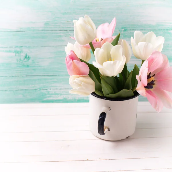 Fresh  tulips  and narcissus flowers — Stok fotoğraf