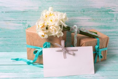 Narcissus flowers, empty tag for text