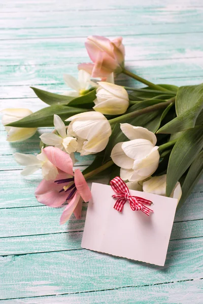 Postcard with pink and white tulips Royalty Free Stock Images