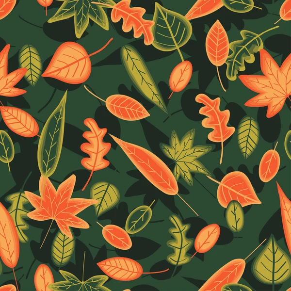 Motif Feuilles Automne Tropical Dans Les Couleurs Vertes Orange Motif — Image vectorielle