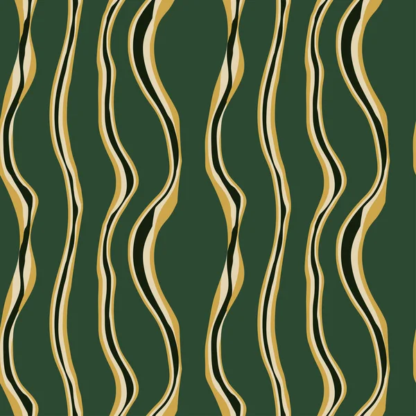 Хвилясті Вертикальні Смуги Візерунка Зеленому Золотистому Кольорах Векторний Безшовний Дизайн — стоковий вектор
