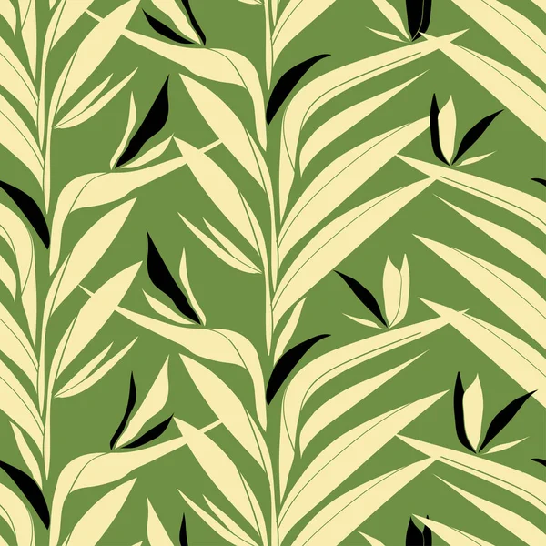 Planta Tropical Deja Patrón Silueta Verde Blanco Creciendo Verticalmente Diseño — Vector de stock