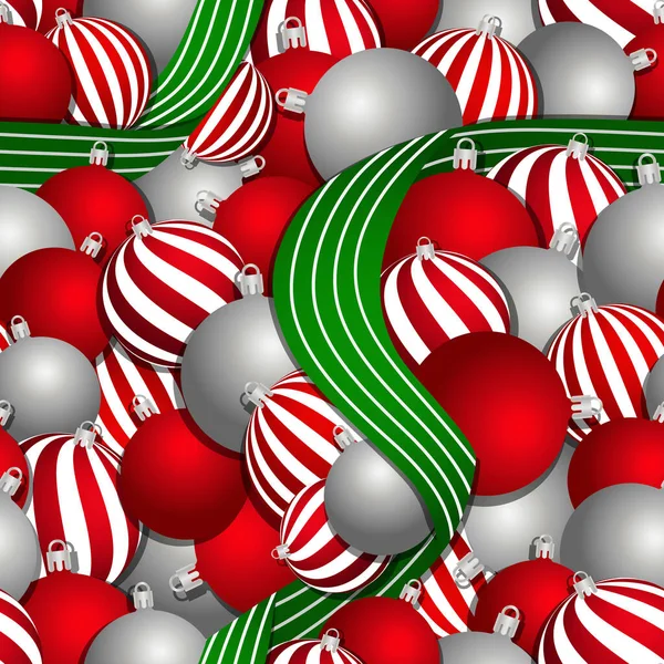 Ornamentos Festivos Natal Bolas Vermelhas Listradas Uma Fita Listrada Verde — Fotografia de Stock