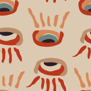 Kabile gözü mağara resimlerinden esinlenilmiş bohem desenleri tekrarlıyor. Tekstil, moda, kağıt, ambalaj, ambalaj ve markalaşma için vektörsüz desen tasarımı