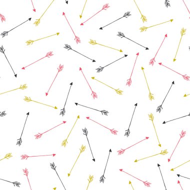 Renkli el çizimi oklar pembe, mavi ve altın renkli. Tekstil, moda, kağıt, ambalaj, ambalaj ve markalaşma için vektörsüz desen tasarımı