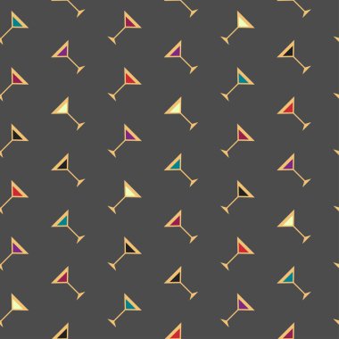Minimalist renkli martini, koyu renk cam desenli. Tekstil, moda, kağıt, ambalaj, ambalaj ve markalaşma için vektörsüz desen tasarımı