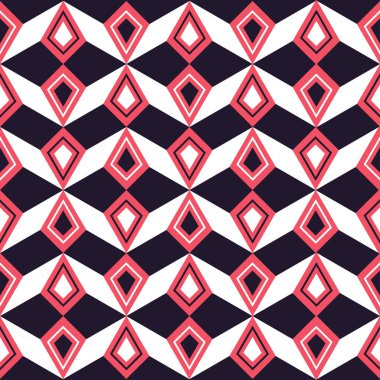 Pembe ve lacivert elmas şekilli Retro Sembol deseni. Tekstil, moda, kağıt, ambalaj, ambalaj ve markalaşma için vektörsüz desen tasarımı