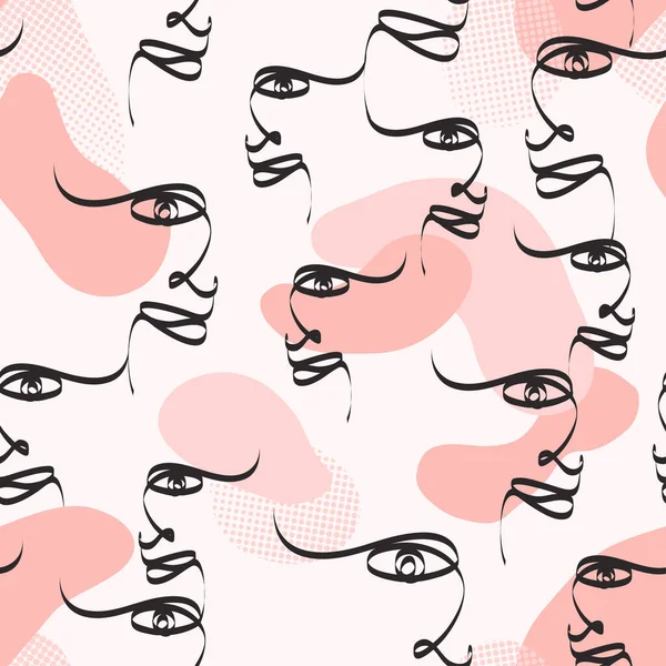 Dişi yüz, pembe renkli çizimlerden oluşan soyut bir çizgi. Tekstil, moda, kağıt, ambalaj, ambalaj ve markalaşma için vektörsüz desen tasarımı