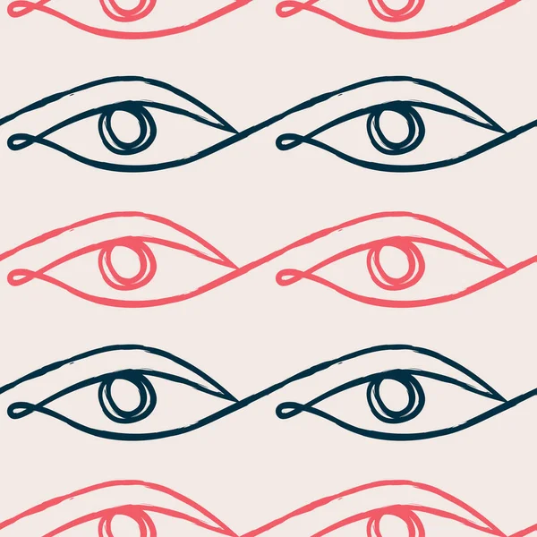Рука Нарисованные Глаза Непрерывной Линии Искусства Розовый Синий Узор Векторный — стоковый вектор