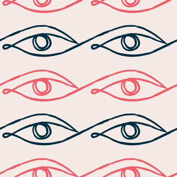 Yeux Dessinés Main Dans Art Linéaire Continu Motif Rose Bleu — Image vectorielle