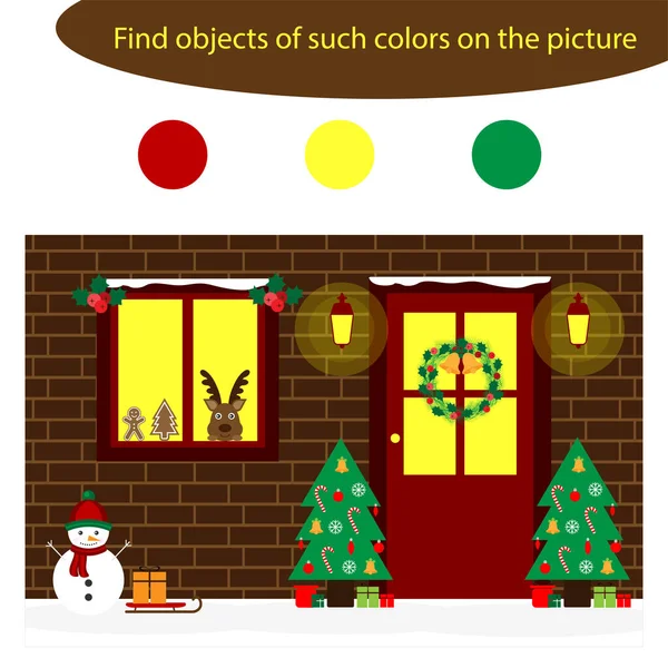 Finden Sie Objekte Gleicher Farben Weihnachtstür Spiel Für Kinder Cartoon — Stockvektor