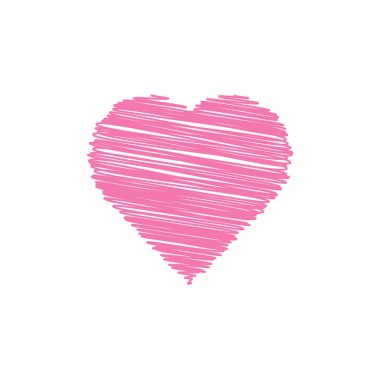 Sevgililer günü çizilmiş pembe kalp beyaz arka planda, çizgi çizimi simgesi, karalama tasarımı, vektör tasarımı