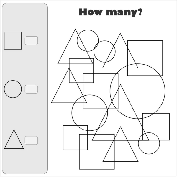 Hur Många Räkna Spel Med Enkla Geometriska Former För Barn — Stock vektor