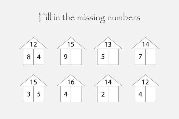Ergänze Die Fehlenden Zahlen Mathematikspiel Für Kinder Finde Eine Lösung — Stockvektor