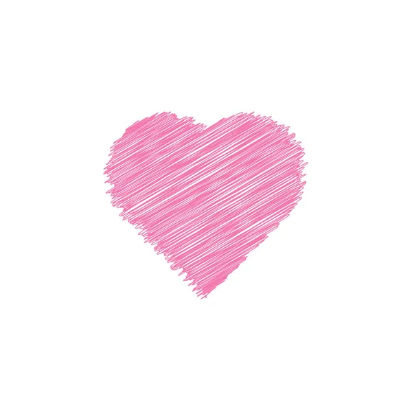Valentijnsdag Met Hand Getekend Gekrabbeld Roze Hart Witte Achtergrond Lijn — Stockvector