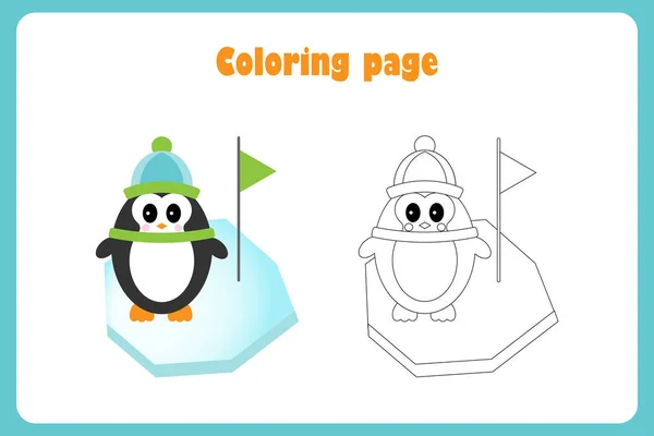 Pinguim Estilo Dos Desenhos Animados Página Coloração Jogo Papel Educação —  Vetores de Stock