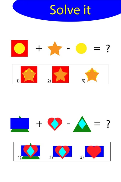 Wiskunde Spel Met Geometrische Vormen Foto Voor Kinderen Een Oplossing — Stockvector