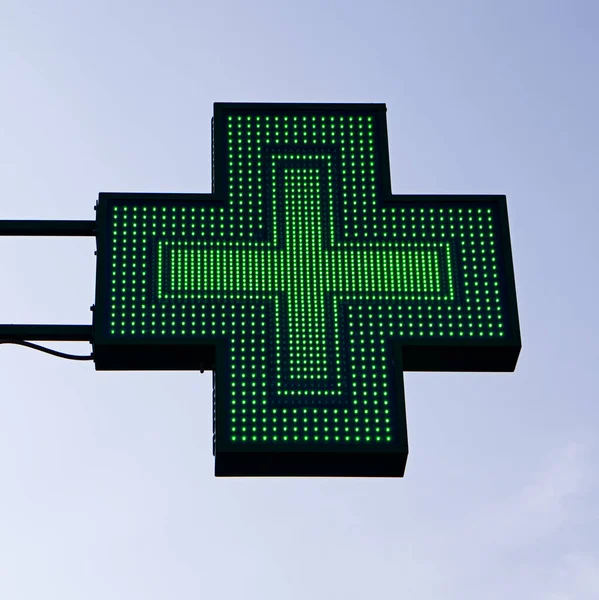 Green Cross Pharmacy Sign European Pharmacy Store — Stock Photo, Image