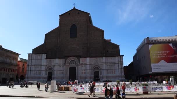 Historische Basiliek Van San Petronio Piazza Maggiore Bologna Italië — Stockvideo