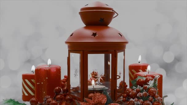 Décorations Noël Avec Lampe Noël Rouge Bougies Allumées — Video