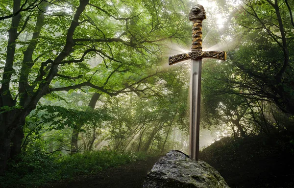 Excalibur Das Mythische Schwert Stein Von König Arthur — Stockfoto