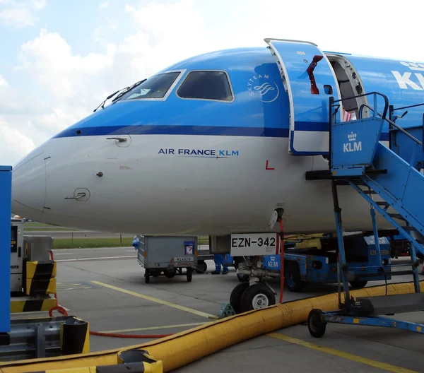 Klm Flugzeug Auf Dem Flughafen Marconi Bologna — Stockfoto