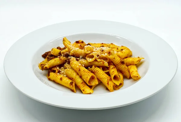 อาหารของ Garganelli พาสต ตาเล ยนด งเด Garganelli อในร างท กษณะต — ภาพถ่ายสต็อก