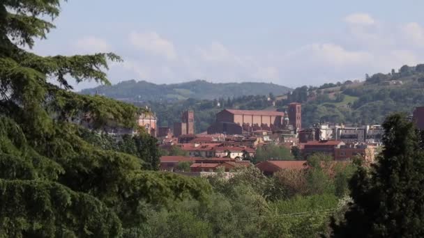 Landschap Van Stad Bologna Italië Gericht Kathedraal Van San Pietro — Stockvideo