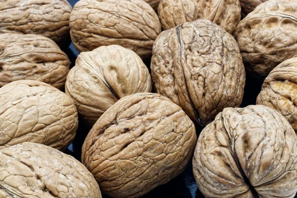 Mnoho Organických Zdravých Vlašských Ořechů Lahodné Ořechy Detailní Záběr — Stock fotografie