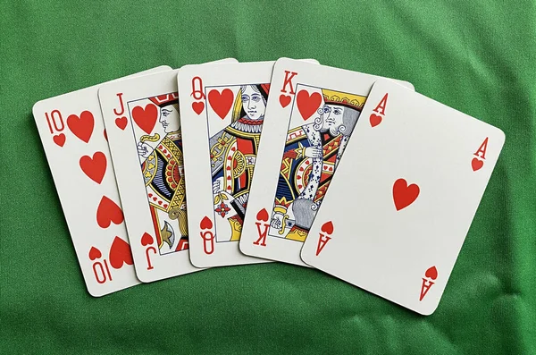 Poker Kaarten Groene Tafel Begrip Kansspel — Stockfoto