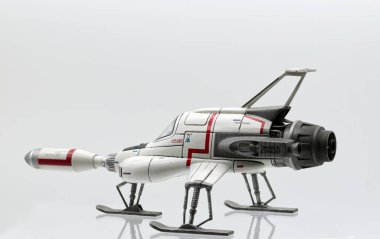 Bologna - İtalya - 6 Kasım 2025: Moonbase Interceptor diecast model by Product Enterprise Ltd from Gerry Anderson UFO TV series. 