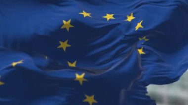 Hareket bulanıklığı etkisi olan Avrupa Birliği bayrağı sallıyor.