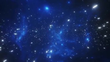 Derin mavi bir kozmik yıldız alanına doğru yol alıyoruz..