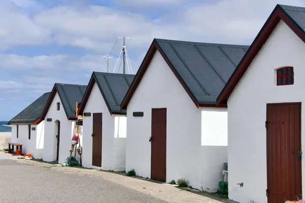 Drie Kleine Vissershuisjes Aan Noordzeekust Denemarken — Stockfoto