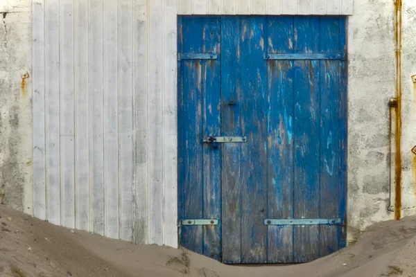 Uma Porta Madeira Azul Bunker Segunda Guerra Mundial Nas Dunas — Fotografia de Stock