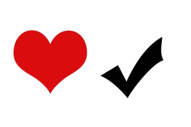 Beyaz arkaplanda siyah kontrol işareti olan kırmızı bir kalp.