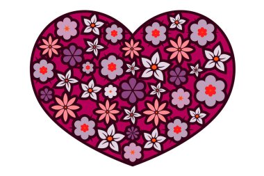 Beyaz arka planda pembe çiçekli esmer pembe kalp