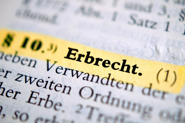 Erbrecht German Word Inheritance Law Yellow Marker — Stock Photo, Image