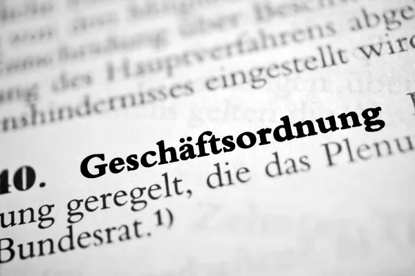 Geschftsordnung Ist Das Deutsche Wort Für Geschäftsordnung Schwarz Weißer Text — Stockfoto