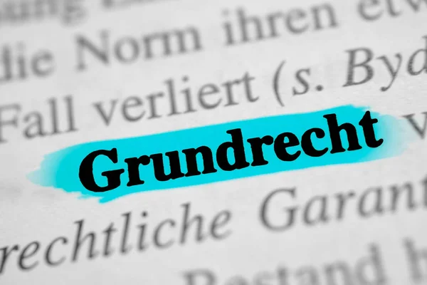 Grundrecht Palavra Alemã Para Direito Fundamental Marcado Azul — Fotografia de Stock