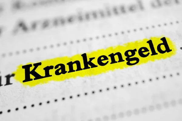 Krankengeld German Word Sick Pay Yellow Marker — Stock Photo, Image