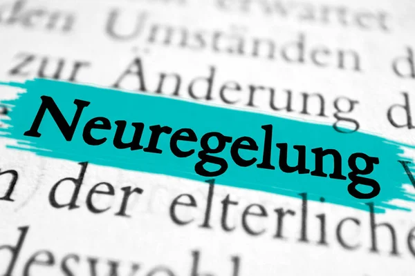 Neuregelung Ist Das Deutsche Wort Für Neuregelung Text Blau Grün — Stockfoto