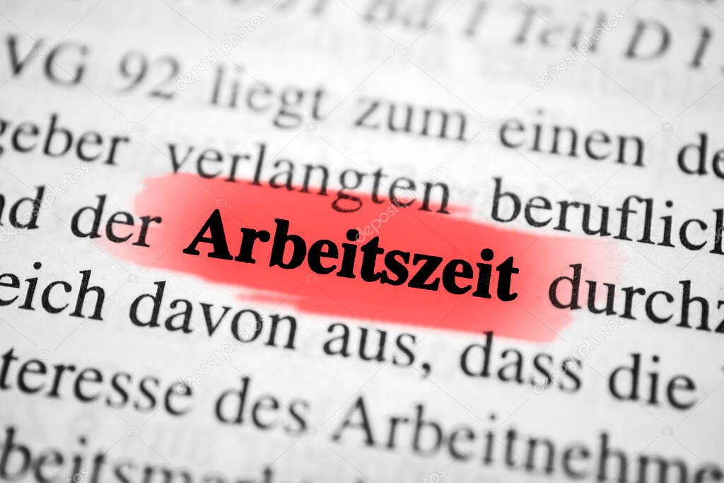 Arbeitszeit is the German word for working hours - marked in red 