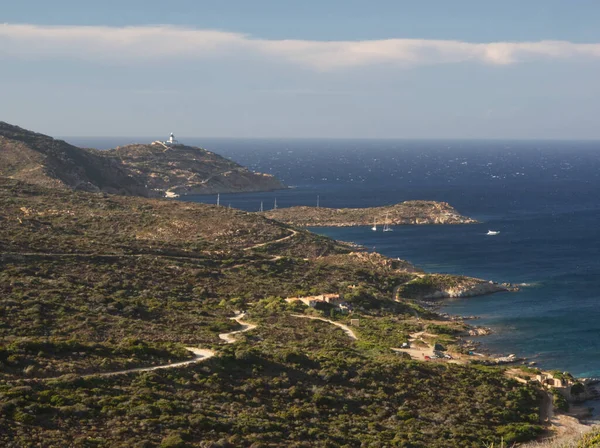 Bela Paisagem Costa Norte Córsega Revellata Com Praias Falésias Farol — Fotografia de Stock