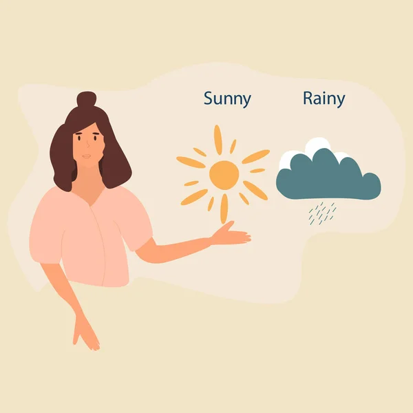 Pronóstico Meteorológico Concepto Meteorología Joven Lindo Reportero Sonriente Noticias Meteorológicas — Archivo Imágenes Vectoriales