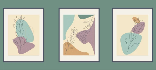 Set Abstrakter Sammlung Moderner Minimalistischer Floraler Poster Minimalistisches Plakat Mit — Stockvektor