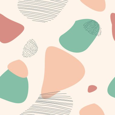 Moda minimalist, pürüzsüz, elle çizilmiş çeşitli şekiller ve karalama nesneleri. Soyut yaratıcı modern vektör çizimi.