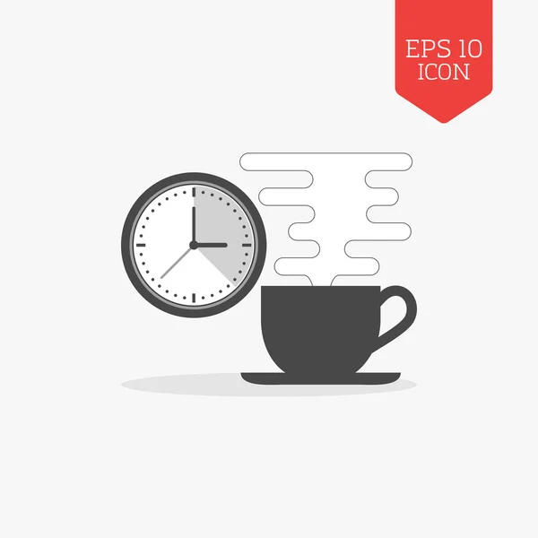 Koffie kopje en klokpictogram. Break time concept. Plat ontwerp grijs — Stockvector