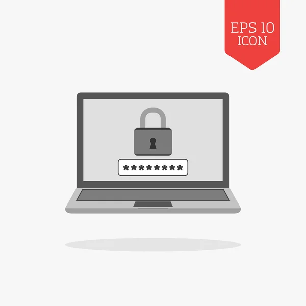 Laptop with lock on screen icon. Computer security concept. Flat — Stock Vector