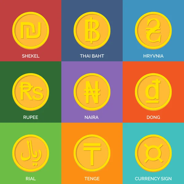Monedas de oro planas. Iconos de divisas . — Vector de stock